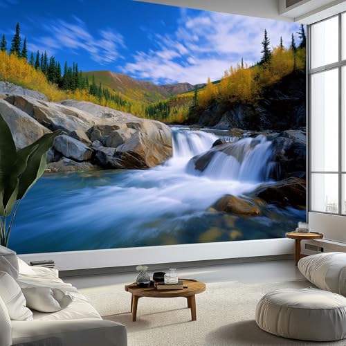 Fototapete Natur Zart Wasserfall, Panorama Wandtapete Dekoration Blau Vlies Wanddekoration für Wohnzimmer Schlafzimmer 350 x 256 cm (B x H) - UV-Beständig von Generisch