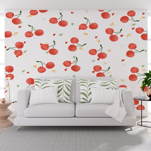 Fototapete Obst Pflanze Kirsche Rot 200x140cm (B x H) Wand Deko Leinwand Bilder Vliestapete Groß Wanddeko Wohnzimmer Schlafzimmer Gemaltes Geometrie Herz Kunstdrucke 3d effekt Fototapete von Generisch