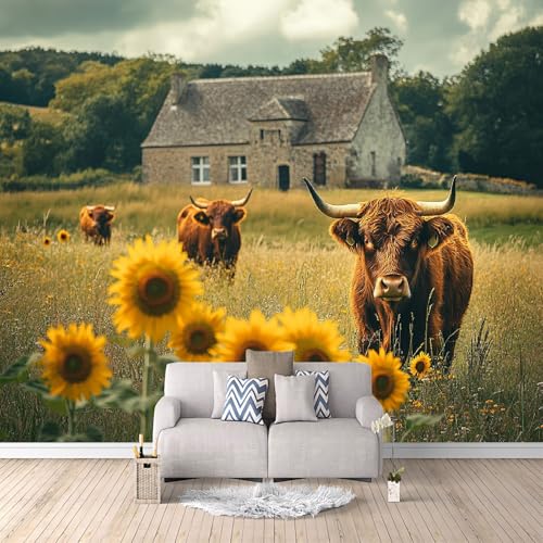 Fototapete Ochse Vlies Tapeten Wandtapete 150 x 105 cm (B x H) Moderne 3D Wanddeko Design Wand Dekoration Wohnzimmer Schlafzimmer Bauernhof Sonnenblumentiere c-c-9011-b-a von Generisch