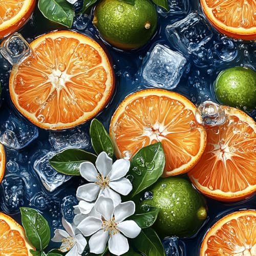 Fototapete Orange Limette Selbstklebende Tapete 44x1000 cm Blumen Eiswürfel 3D Wandtapete Selbstklebend Tapete Kinderzimmer Mustertapete Klebetapete Wasserdicht von Generisch