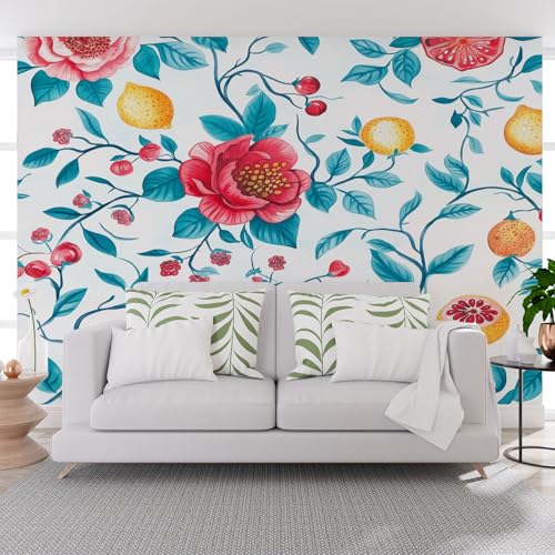 Fototapete Pflanzen Blumen Zitrone 450x315cm (B x H) Wand Deko Leinwand Bilder Vliestapete Groß Wanddeko Wohnzimmer Schlafzimmer Früchte Zitrone Blätter Kunstdrucke 3d effekt Fototapete von Generisch