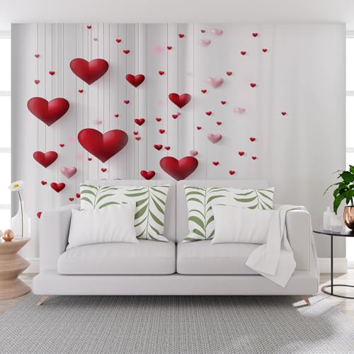Fototapete Romantische Geometrie Liebe Rot 390x260cm (B x H) Wand Deko Leinwand Bilder Vliestapete Groß Wanddeko Wohnzimmer Schlafzimmer Geometrie Linien Liebe Kunstdrucke 3d effekt Fototapete von Generisch