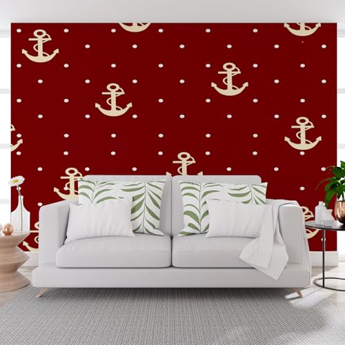 Fototapete Rot Lackierter Nautischer Anker 390x260cm (B x H) Wand Deko Leinwand Bilder Vliestapete Groß Wanddeko Wohnzimmer Schlafzimmer Vintage Geometrie Anker Kunstdrucke 3d effekt Fototapete von Generisch