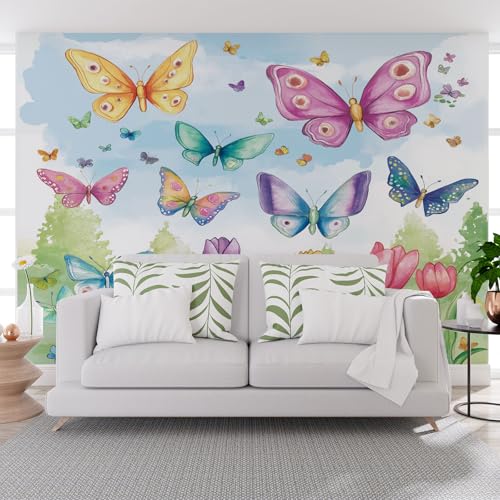 Fototapete Standard Natur Blumen Schmetterling Landschaft 450x315cm (B x H) - Fototapeten Tapeten Moderne Wanddeko, Wandbild, Wandtapete Motivtapeten Wohnzimmer - Pflanzen, Blumen Schmetterling von Generisch