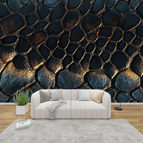 Fototapete Steinoptik Schlafzimmer, 3D Tapete 3d Felsoptik, Vliestapete Gold Schwarz, Tapeten Wohnzimmer Muster, Abstrakte Steine Kiesel Wand Deko, Wandtapete, Mustertapete Vlies 200x140 cm von Generisch
