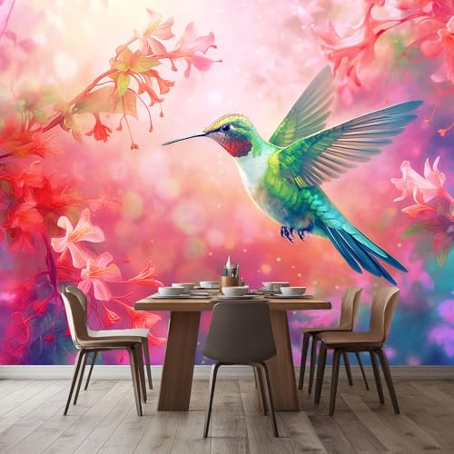 Fototapete Tiere Garten Kolibri Vliestapeten, 400 x 280 cm 3D Effekt Tapeten für Schlafzimmer Wohnzimmer Küchen Wanddeko, Rosa Blume Motiv Wandbild dekoration Fototapete Tiere Garten Kolibri Vliestapeten, 400 x 280 cm 3D Effekt Tapeten für Schlafzimmer Wohnzimmer Küchen Wanddeko, Rosa Blume Motiv Wandbild dekoration von Generisch