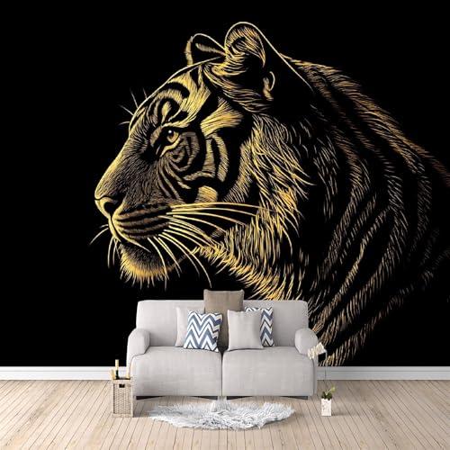 Fototapete Tiger 100 x 70 cm (B x H) Tapete Fototapeten Vlies Tapeten Vliestapete Wandtapete moderne Wand Schlafzimmer Wohnzimmer Goldene Abstrakte Linie Tiger c-c-9017-b-a von Generisch