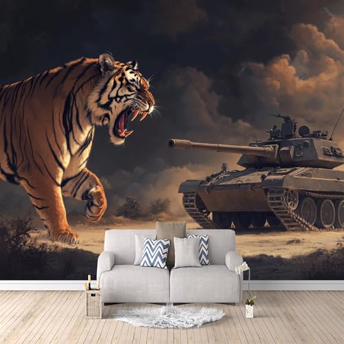 Fototapete Tiger 100 x 70 cm (B x H) Tapete Fototapeten Vlies Tapeten Vliestapete Wandtapete moderne Wand Schlafzimmer Wohnzimmer Panzer Brauner Tiger c-c-9017-b-a von Generisch