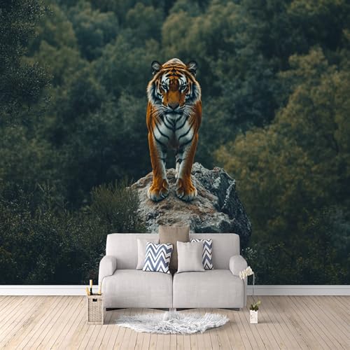 Fototapete Tiger 100 x 70 cm (B x H) Tapete Fototapeten Vlies Tapeten Vliestapete Wandtapete moderne Wand Schlafzimmer Wohnzimmer Wald Felsen Tier Tiger c-c-9017-b-a von Generisch