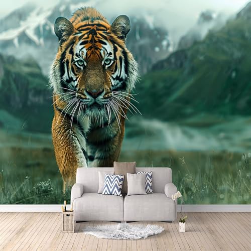 Fototapete Tiger 400 x 280 cm (B x H) - Fototapeten - 3D Effekt Tapeten - für Wohnzimmer Schlafzimmer Vliestapete Wandtapete Tapete - Snow Gebirge Landschaft Tiere Tiger c-A-1063-a-a von Generisch