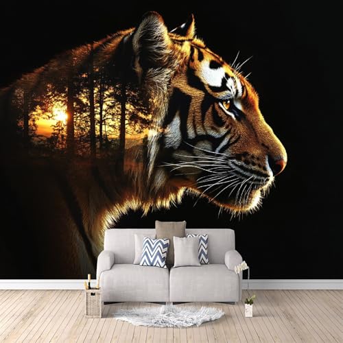Fototapete Tiger 400 x 280 cm (B x H) - Fototapeten - 3D Effekt Tapeten - für Wohnzimmer Schlafzimmer Vliestapete Wandtapete Tapete - Waldsilhouette Tiertiger c-A-1063-a-a von Generisch