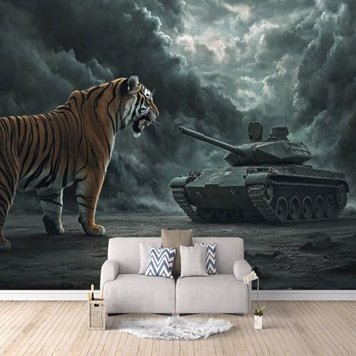 Fototapete Tiger Vlies Tapeten Wandtapete 200 x 200 cm (B x H) Moderne Wanddeko Design Wand Dekoration Wohnzimmer Schlafzimmer Brauner Tigerpanzer c-c-1071-b-a von Generisch