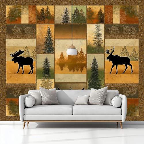 Fototapete Vintage Patchwork Bär Hirsch Kiefern Tapete Fototapeten, Braun Vlies Tapeten 300 x 210 cm Vliestapete Wandtapete, Moderne Wand Schlafzimmer Wohnzimmer Tapete Fototapete Vintage Patchwork Bär Hirsch Kiefern Tapete Fototapeten, Braun Vlies Tapeten 300 x 210 cm Vliestapete Wandtapete, Moderne Wand Schlafzimmer Wohnzimmer Tapete von Generisch
