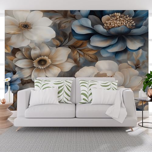 Fototapete Vintage Pfingstrose Blume Blau 500x317cm (B x H) Wand Deko Leinwand Bilder Vliestapete Groß Wanddeko Wohnzimmer Schlafzimmer Natur Pflanze Blumen Kunstdrucke 3d effekt Fototapete von Generisch