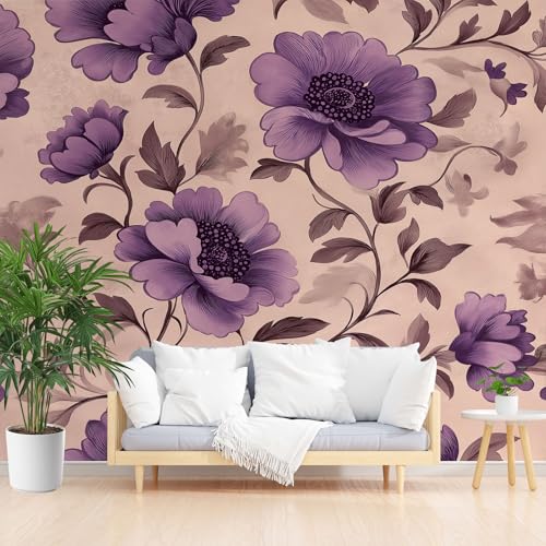 Fototapete Vintage Pflanze Hibiskus 400x280cm (B x H) Wand Deko Leinwand Bilder Vliestapete Groß Wanddeko Wohnzimmer Schlafzimmer Pflanzen Und Blumen Lila Kunstdrucke 3d effekt Fototapete von Generisch