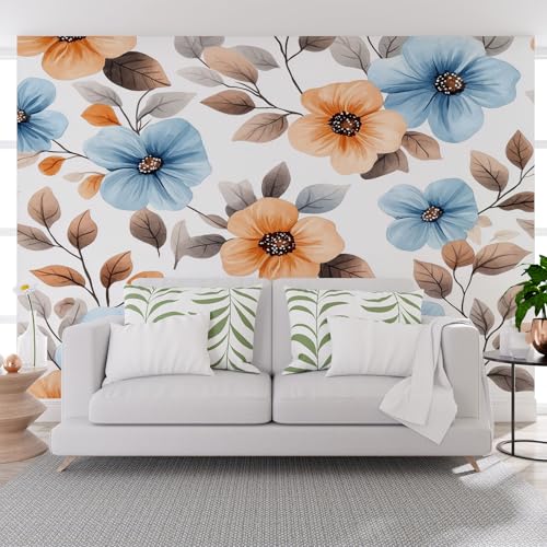 Fototapete Vintage Pflanzen Hibiskus 450x315cm (B x H) Wand Deko Leinwand Bilder Vliestapete Groß Wanddeko Wohnzimmer Schlafzimmer Gemalte Pflanzen Blumen Kunstdrucke 3d effekt Fototapete von Generisch