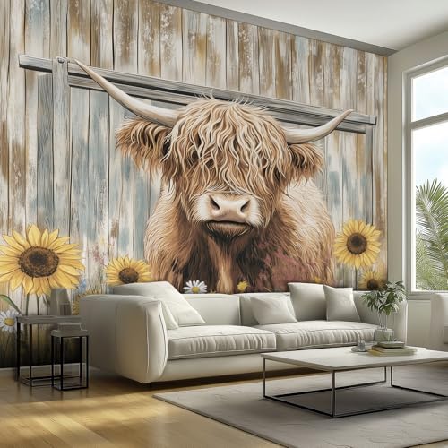 Fototapete Vlies Tapete Hochlandrind Tiermotiv Tiere Fototapeten Vliestapete Tapeten Moderne Wandtapete, Wohnzimmer, Flur, TV Hintergrund Wandtapete Poster Bilder Wand Deko, 350 x 256cm (B×H) X140 von Generisch