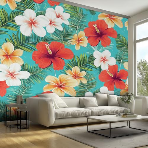 Fototapete Vlies Tapete Tropische Blumen Blätter Fototapeten Vliestapete Tapeten Moderne Wandtapete, Wohnzimmer, TV Hintergrund Wandtapete Poster Bilder Wand Deko, 100 x 70cm (B×H) kQ63 von Generisch