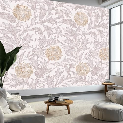 Fototapete William Morris Blütenblätter 3D Effekt Vlies Tapeten 500 x 280 cm Wandgemälde, Hellbeige Moderne Wanddeko Design Wandtapete Wohnzimmer Schlafzimmer Büro Flur Wandgemälde von Generisch