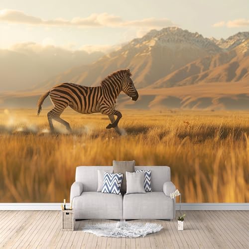 Fototapete Zebra Vlies Tapeten Wandtapete 200 x 200 cm (B x H) Moderne Wanddeko Design Wand Dekoration Wohnzimmer Schlafzimmer Wiesenlandschaft Zebra c-c-1071-b-a von Generisch