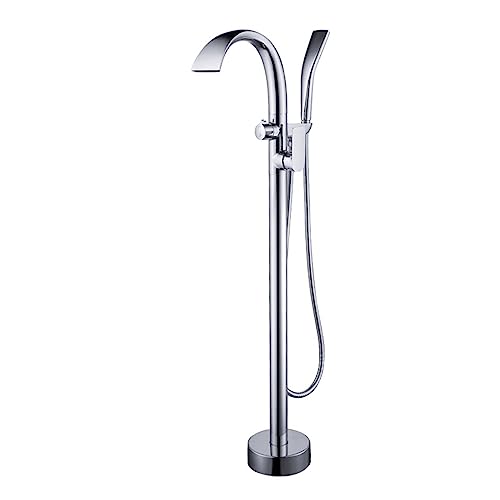 Freistehende Badewannenarmatur aus Chrom, 360° drehbarer Auslauf, Einloch-Wasserfall-Badezimmerarmaturen für luxuriöse, freistehende Badewannen, modernes Design, einfache Installation von Generisch