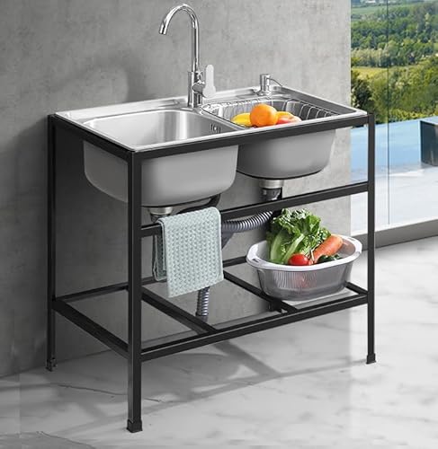 Freistehende Edelstahl-Küchenspüle mit Wasserhahn und Abfluss – ideal für Industrie, Garage, Waschküche, Hauswirtschaftsräume und den Außenbereich Freistehende Edelstahl-Küchenspüle mit Wasserhahn und Abfluss – ideal für Industrie, Garage, Waschküche, Hauswirtschaftsräume und den Außenbereich von Generisch