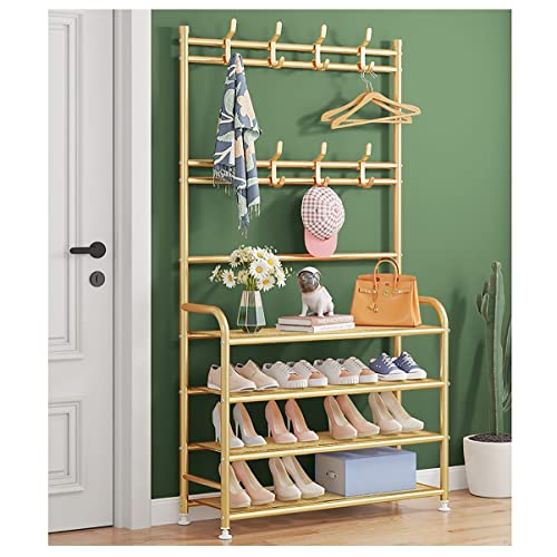 Freistehende Garderobenleiste für den Eingangsbereich, mit 4 Etagen und 8 Doppelhaken für Flur, Wohnzimmer, Badezimmer, stilvoll (Größe: 80 x 26 x 153 cm) von Generisch