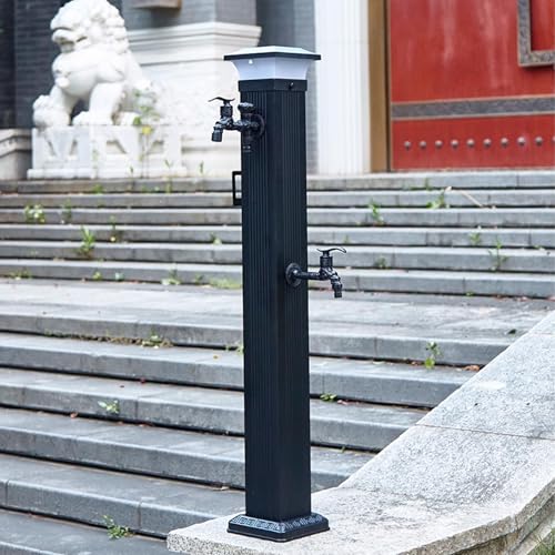 Freistehender Außenhahn, Outdoor-Aluminium-Garten-Wassersäule mit Solarleuchten, 5–15 verstellbarer Schlauch mit Spritzpistole, Wasserhydrant für Gartenbewässerung, Waschen von Generisch