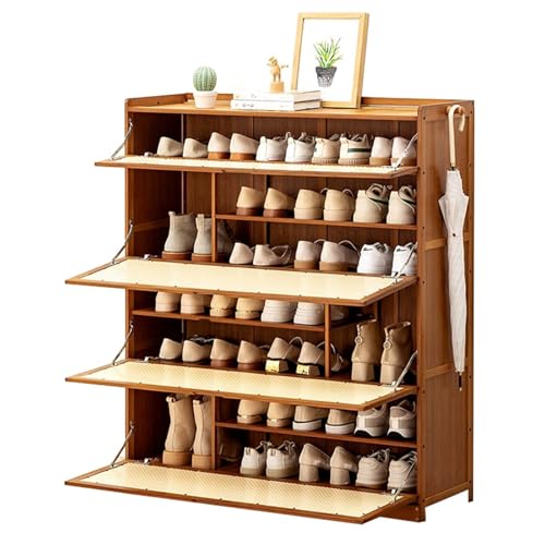 Freistehender Bambus-Schuhschrank mit Klapptüren, Retro-Schuhe und Schublade, stilvolle Aufbewahrungslösungen für Flur, Eingangsbereich, Wohnzimmer (100 x 33 x 115 cm) von Generisch