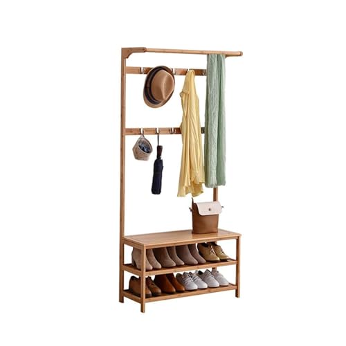 Freistehender Flurbaum aus Holz mit Schuhaufbewahrung und Sitzgelegenheiten, 3-in-1-Design für kleine Räume, Flur und Garderobe von Generisch