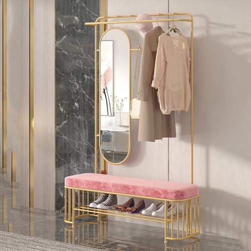 Freistehender Organizer für den Eingangsbereich mit Sitz, Spiegel und Ablage, platzsparende Lösung für Mäntel, Schuhe und Accessoires in kleinen Fluren von Generisch