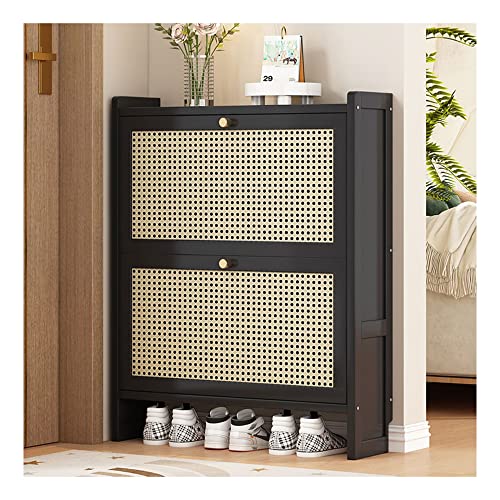 Freistehender Rattan-Schuhschrank für den Eingangsbereich, schmales Schuhregal aus Holz mit 2/3 Klappschubladen und 1 Schicht für Flur, Wohnzimmer, Pumpen und Hausschuhe (Größe: 87 x 70) von Generisch