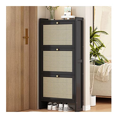 Freistehender Rattan-Schuhschrank für den Eingangsbereich – schmales Holzregal mit 2/3 Klappschubladen & 1 Schicht für Flur, Wohnzimmer, Pumpen & Hausschuhe (Größe:120 * 50 cm) von Generisch