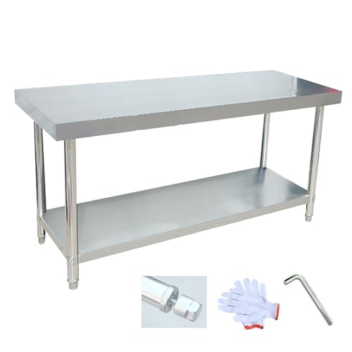 Freistehender mehrschichtiger Küchenschrank, 2-stöckig, Mikrowellen-Aufbewahrungsständer und Bäcker-Regal, tragbarer Outdoor-Tisch, Edelstahlschrank für die Küche von Generisch