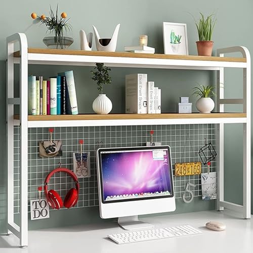 Freistehendes Bücherregal mit 2 Ebenen, Schreibtisch-Organizer, Mehrzweckregal aus Holz und Metall, für Zuhause und Büro von Generisch