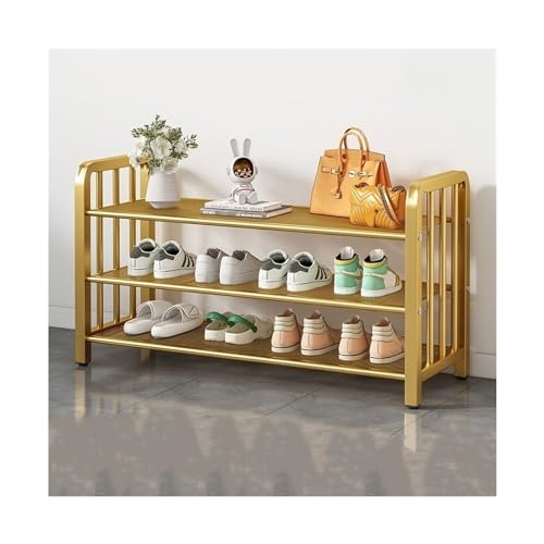 Freistehendes Schuhregal mit 5 Etagen, Metallgeflecht, für Wohnzimmer, Schrank, platzsparendes Schuhregal in Schwarz/Gold Freistehendes Schuhregal mit 5 Etagen, Metallgeflecht, für Wohnzimmer, Schrank, platzsparendes Schuhregal in Schwarz/Gold von Generisch