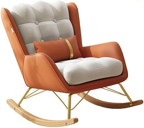 Freizeit-Schaukelstuhl und Fußhocker-Set – Mid-Century Liegestuhl mit Lendenkissen, gepolsterter breiter Sitz, Akzent-Seitenstuhl für Wohnzimmer von Generisch