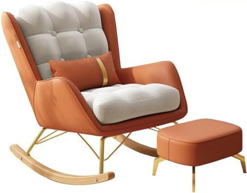 Freizeit-Schaukelstuhl und Fußhocker-Set – Mid-Century Liegestuhl mit Lendenkissen, gepolsterter breiter Sitz, Akzent-Seitenstuhl für Wohnzimmer von Generisch