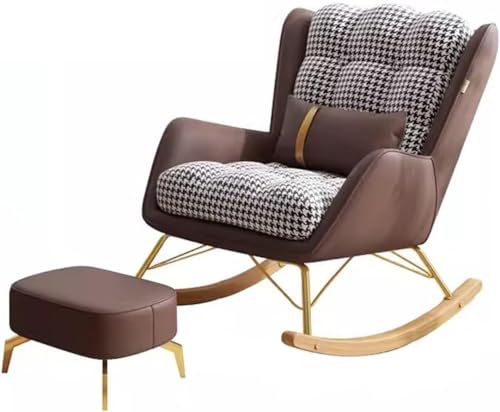Freizeit-Schaukelstuhl und Fußhocker-Set – Mid-Century Liegestuhl mit Lendenkissen, gepolsterter breiter Sitz, Akzent-Seitenstuhl für Wohnzimmer von Generisch