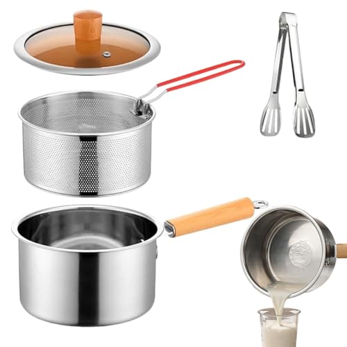 Frittiertopf - 304 Edelstahlkochherd, Outdoor Fritteuse mit perforiertem Siebkorb | Multifunktional Dampfkochgeschirr für Ölsieb Meeresfrüchte Essfutter Pommes Chicken Fish Shrimps von Generisch