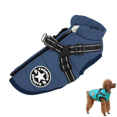 Frosti Hundejacke, Hundejacke Winterweste Jacken, kleine mittelgroße Hunde mit Geschirr Reflektierende Hundemäntel (Dunkelblau, S) von Generisch