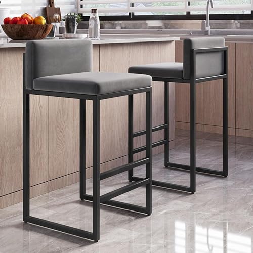 Frühstücks-Barhocker, 2er-Set, mit Rückenlehne, Metallgestell und grauem Kissen Frühstücks-Barhocker, 2er-Set, mit Rückenlehne, Metallgestell und grauem Kissen von Generisch