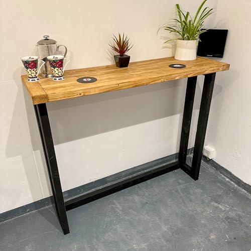 Frühstücksbartisch aus Massivholz in dunklem Eichenbraun und schwarzem Finish – rustikaler Industrie-Stil von Generisch