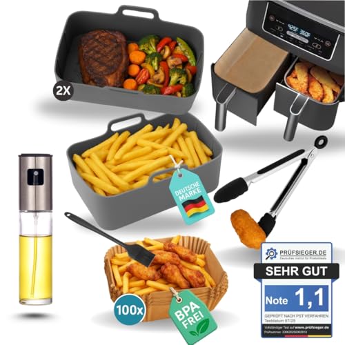 FryChef Ninja Heißluftfritteuse Zubehör, Airfryer Zubehör, 5 Teile Set, Air Fryer Accessories für, Ninja Foodi AF300, AF400,AF451, Double Stack 7,6L-9.5L und Dual Zone Air Fryer, inkl. Silikonformen von FryChef