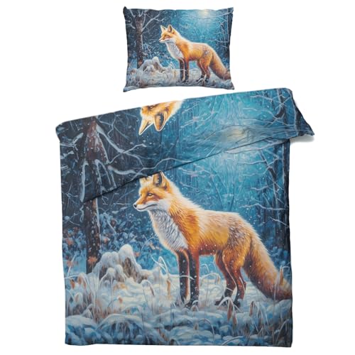 Fuchs Bettwäsche 135x200 Sommer - Waldtiere Bettbezug 135 x 200 2er Set, Weiche & Angenehme Mikrofaser Bettbezüge & Kissenbezug 80x80, Bettwäsche-Sets mit Reißverschluss C*-8 von Generisch