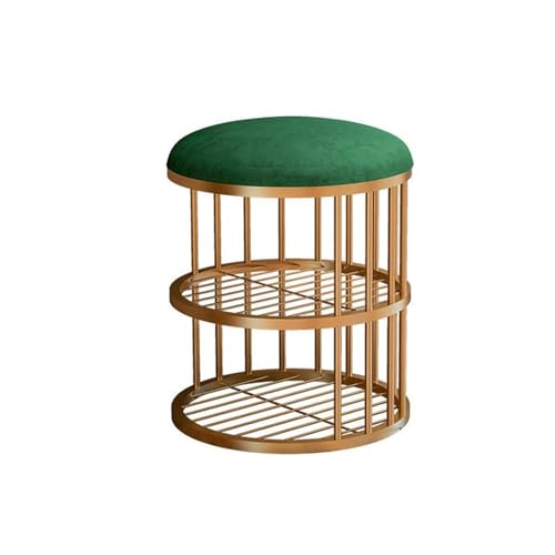 Fußhocker, Ottomane, Schuhregal, Organizer für Wohnzimmer und Schlafzimmer, luxuriöser runder Hocker mit Metallablage von Generisch