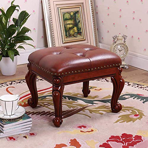 Fußhocker, Vintage-Stil, Ottomane, Sofa, Kaffeehocker, luxuriös, geknöpft, PU-Leder, 4 geschnitzte Holzbeine, klein, dunkelbraun, gepolsterter Fußhocker, 37 x 30 cm von Generisch