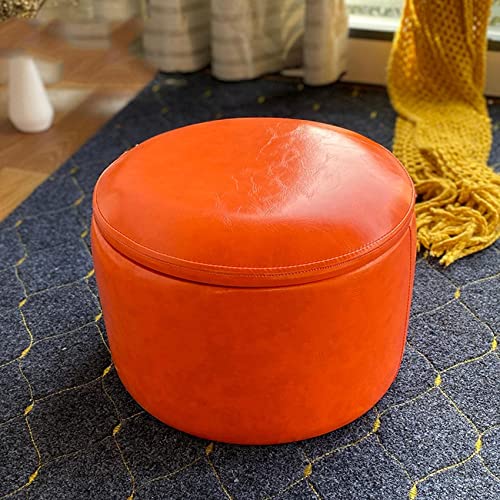 Fußhocker Ottomane mit Schuhaufbewahrung - Runder Lederfußhocker für Wohnzimmer und Schlafzimmer - Ölwachs-Finish - Wechselhocker von Ottomanen von Generisch