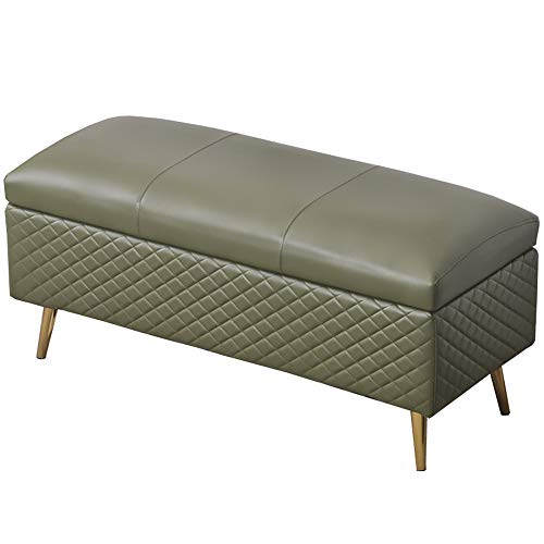 Fußhocker aus PU-Leder mit großem Fassungsvermögen und dickem Kissen, rechteckig, 150 kg Tragkraft, Grün, 100 cm, ideal für Aufbewahrung und Komfort zu Hause von Generisch