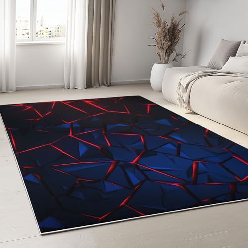 Fußmatte Innen Abstraktes Design Waschbare Teppiche, 120 x 170 cm Kurzflor Extra Weich Pflegeleicht Teppich Geometrische Blau-Rot Leuchtende Fragmente für Wohnzimmer Schlafzimmer und Flur Küche von Generisch